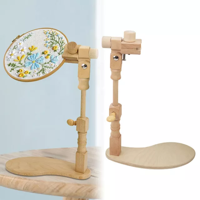 Adjustable Wooden Cross Stitch Rack Embroidery Lap Stand Sewing Frame Hoop Tools