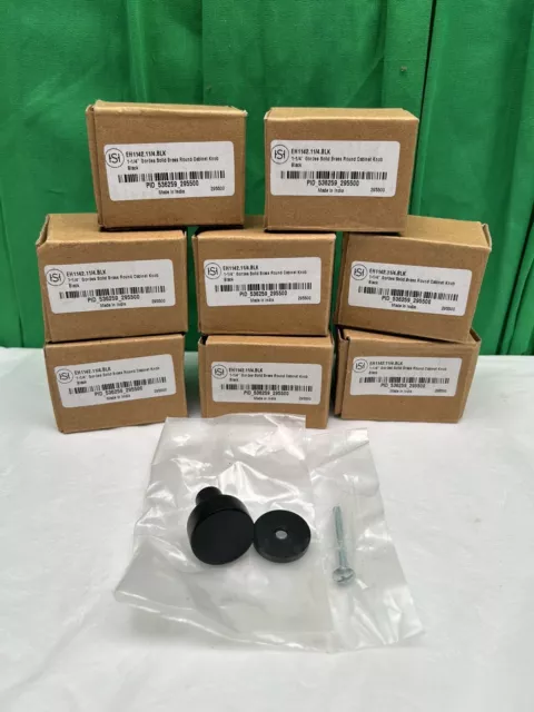 8 Pack Signature Hardware 1-1/4" Gordes Solid Brass Round Cabinet Knob Black