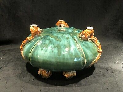 Vintage Mann Art Pottery Decorative Glazed Frog Bowl / Pond / Planter 11.5” D 12