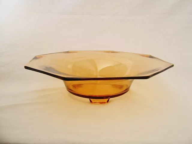 Amber Glass 12" Centerpiece Console Fruit Bowl 8 Sided Large Heavy Vintage Ftd