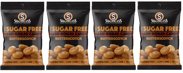 901877 4 x 70g SUGARLESS CONFECTIONERY 99.5% SUGAR FREE HARD BOILED BUTTERSCOTCH