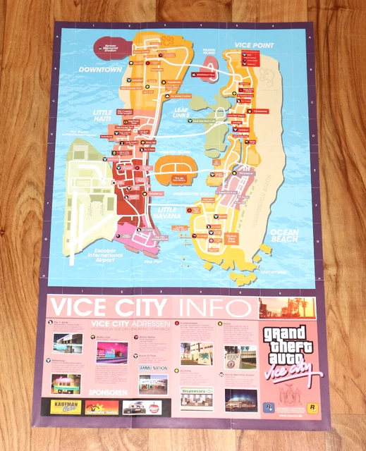 Poster Promo GTA Vice City – Rare – 2002 – Rockstar Games – Bon état