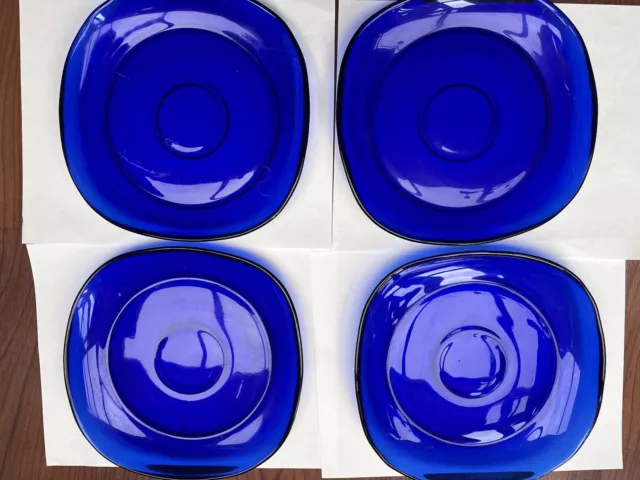 4 Gibson Cobalt Blue Glass Lunch / Salad Plates 8-1/4" Square Shape