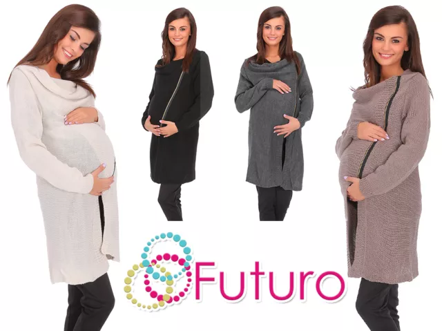 Womens Maternity Chunky Cardigan With Zip Long Sweatshirt Cape Sizes 8-14 MV151