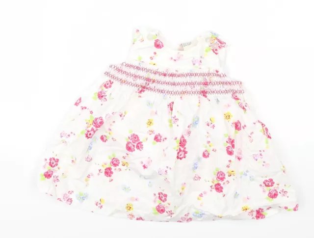 Laura Ashley Girls Pink Floral Cotton Fit & Flare Size 9-12 Months Round Neck Bu