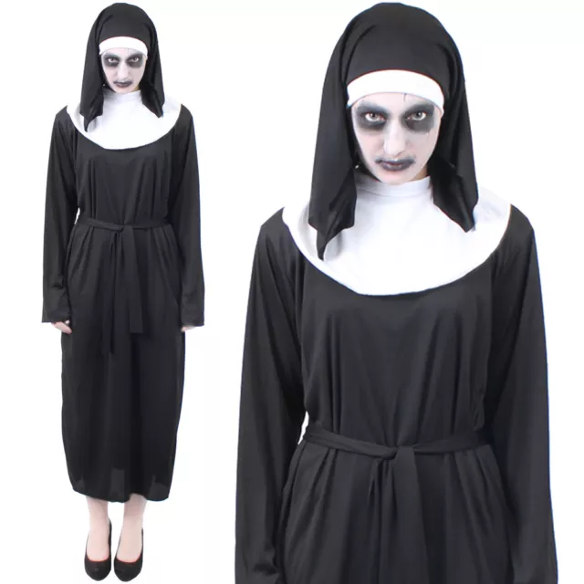 Costume Da Donna Suora Halloween Adulti Fantasia Abito Horror Evocante Demone