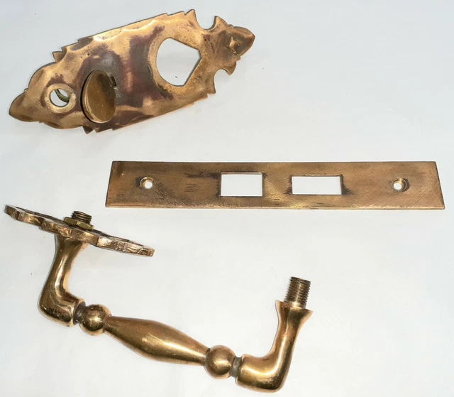Fancy old or vintage VICTORIAN door handle w thumb latch mechanism & lock plate