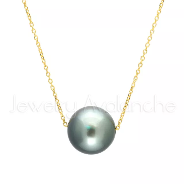 14kt Yellow Gold Rolo Chain mounted w/ Solitaire Cultured Tahitian Pearl (AAA)