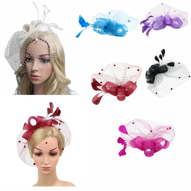 Rete Ragazze Matrimoni Piume Fascinators Cappello Capelli Ornamento Filati Cappello Copricapo