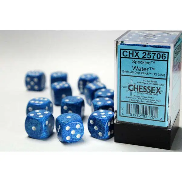16mm d6 Dice with Pips: Set of 12 - Speckled Water (US IMPORT)