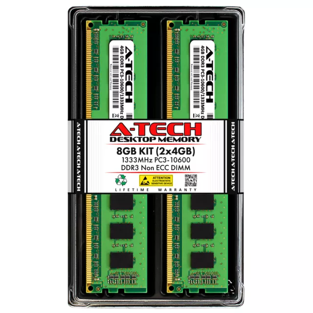 A-Tech 8GB 2 x 4GB PC3-10600 Desktop DDR3 1333 MHz 240-Pin DIMM Memory RAM 8G 4G