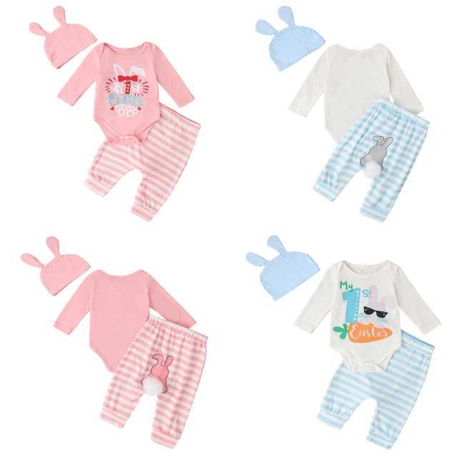 Baby Boy Girl Romper Bodysuit Trouser Set Cute Outfit Bunny Ears Hat Clothes Set