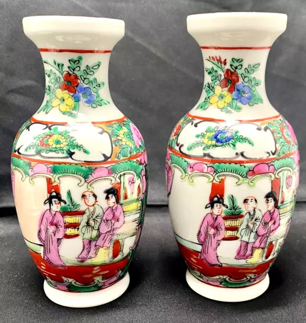 PAIR OF SIGNED CHINESE REPUBLIC WA LEE FAMILLE ROSE PORCELAIN VASES c1960 v/g