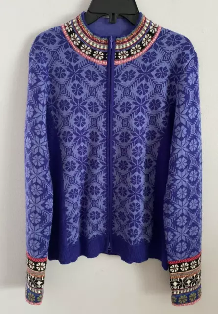 Icelandic Design Women's Nordic Zip Up Cardigan Sweater Purple Wool Blend Size S