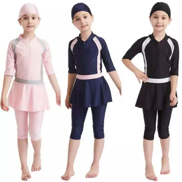 Kid Girls Muslim Swimsuit Modest Burkini Set Islamic Swimming Costumes Swimwear'