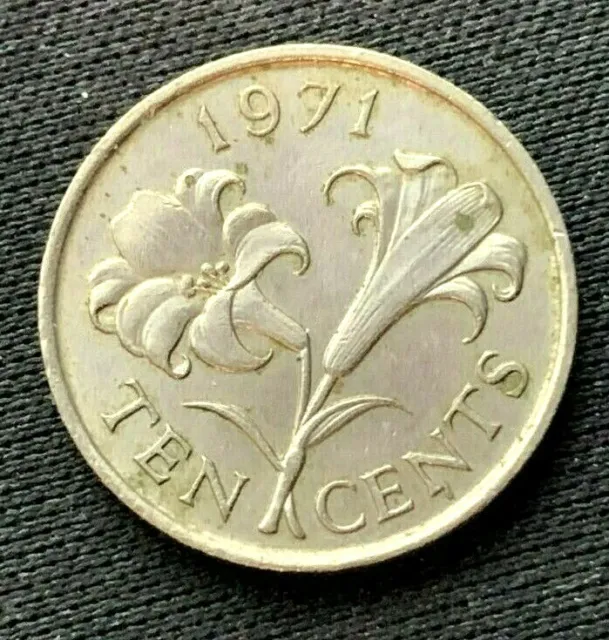 1971 Bermuda 10 Cents Coin  AU      World Coin Copper nickel     #K1575