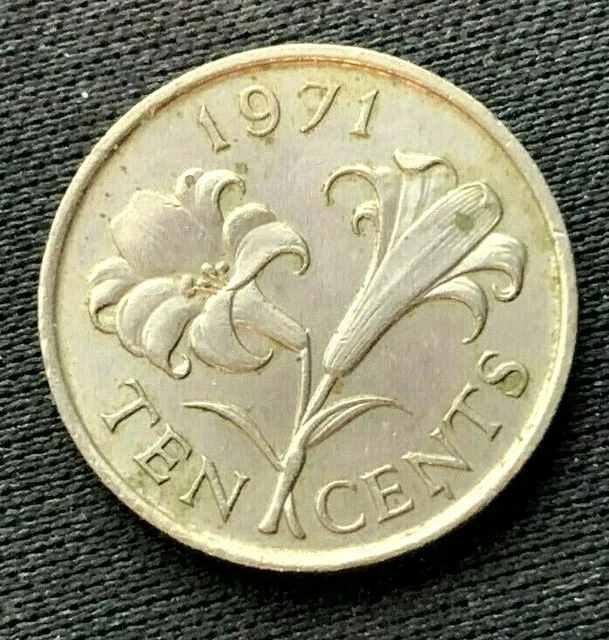 1971 Bermuda 10 Cents Coin  AU      World Coin Copper nickel     #K1575