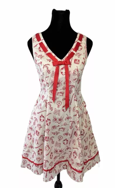 Hell Bunny S Ivory Red Nautical Sleeveless Dress Swing Jive Pin Up Rockabilly