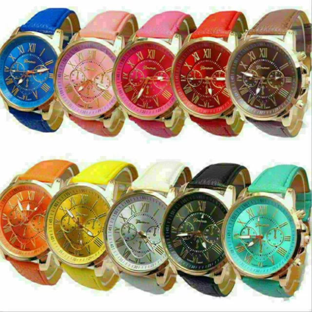 Fashion Womens Ladies Watches Geneva Faux Leather Analog Quartz Wrist Watch New