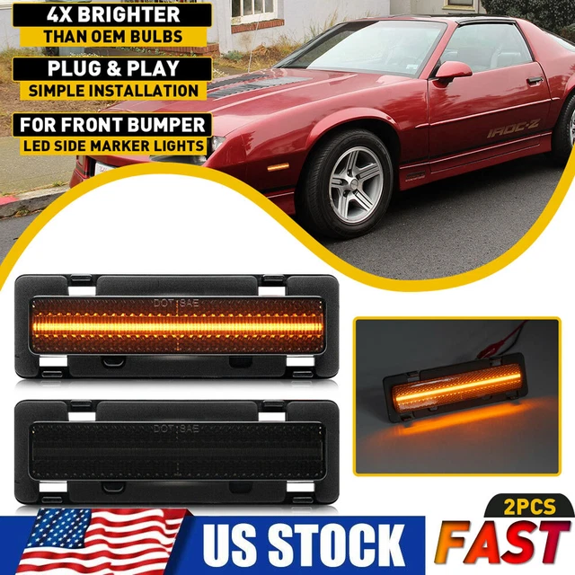 DARK SMOKE For Chevy Camaro 82-92 Amber LED Front Side Marker Lights Lamp 2x EAC