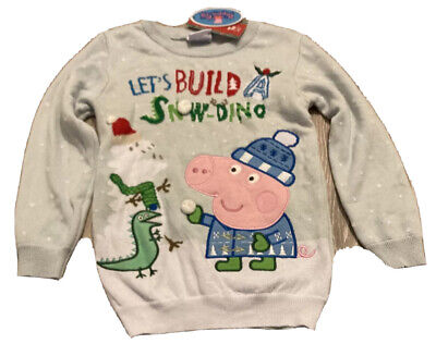 PEPPA PIG tu "consente di costruire una NEVE-Dino" Per Bambini Natale Xmas Jumper Nuovo con Etichetta 18-24 MONT