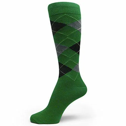 XL Extra Large Size Men's Argyle Dress Socks, Green/Charcoal Gray/Black