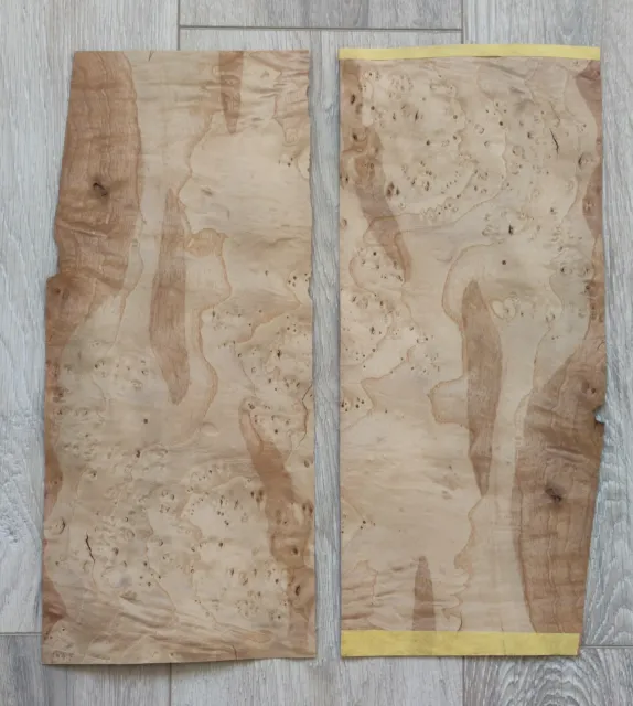 Ash Burl wood veneer, 4 sheets ~15.7 x 6.69" (40 x 17cm), ~0.60 mm (~1/42″)