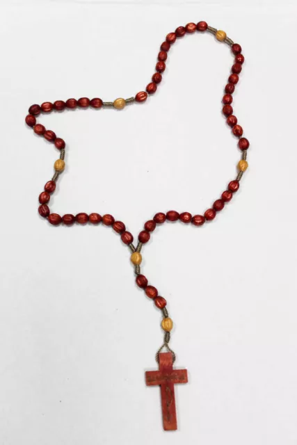 Red Wood Beads Rosary Handmade Wooden Rosaries from Medjugorje + Gift Holy Card