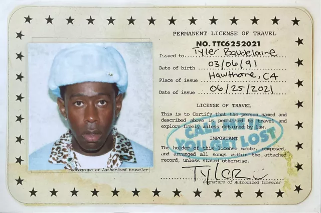 Tyler The Creator Call Me If You Get Lost License ID Poster 24 x 36