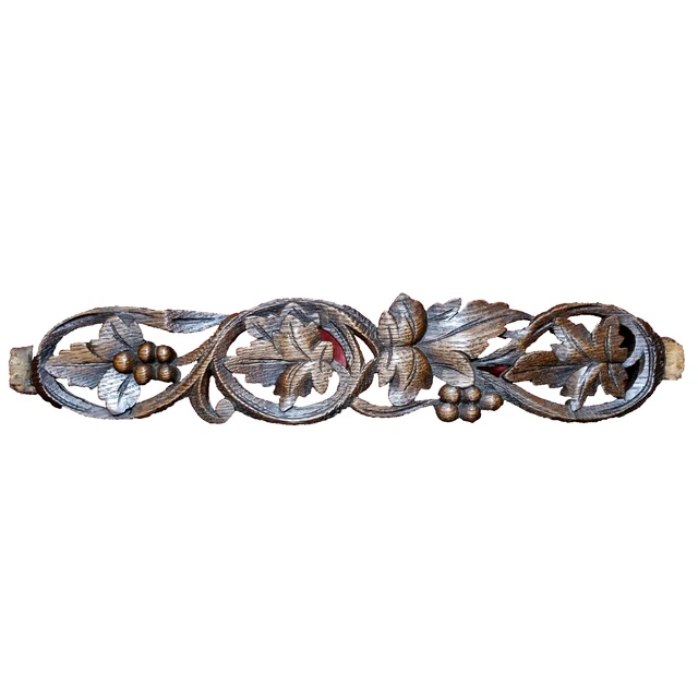 Scroll leaf berry wood carving pediment - Antique French architectural salvage .