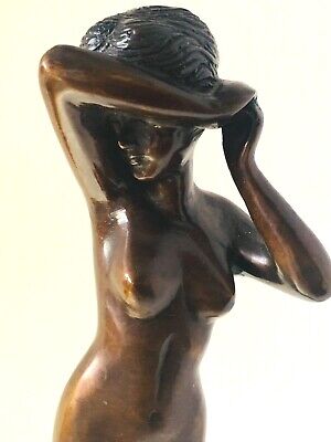 Bronze Nude Female 15 Inch Tall Sculpture Standing Figure on Base Heavy Casting 3