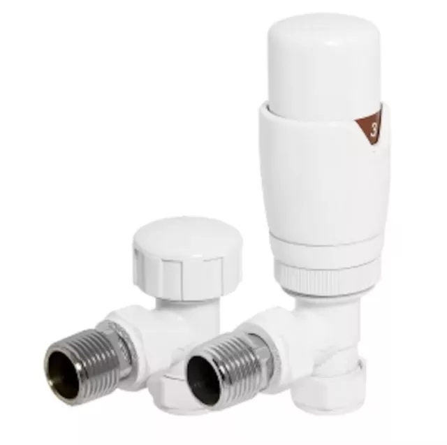 The Moderne Thermostatique Radiateur Valve Et Coude de Réglage à Angle Blanc Mat