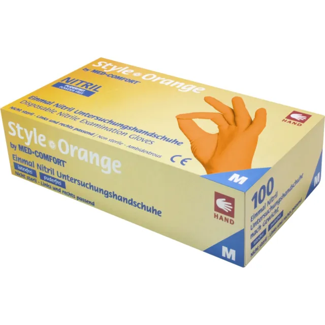 Guantes Med-Comfort Style 01188 naranja nitrilo talla M, guantes de investigación