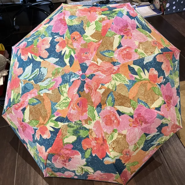 Vera Bradley Super Bloom Compact One Touch Umbrella W/Matching Sleeve Nwt