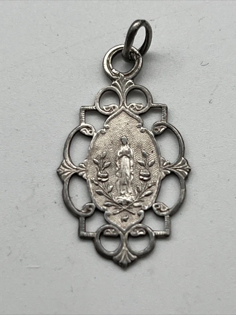 Ancien Pendentif Vierge Et Jésus En Argent Massif 925 - Médaille Religieuse Vintage