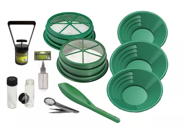 SS3 11pc Green  Large Gold 1/2" & 1/8" Classifier Screen & Gold Pan Panning Kit