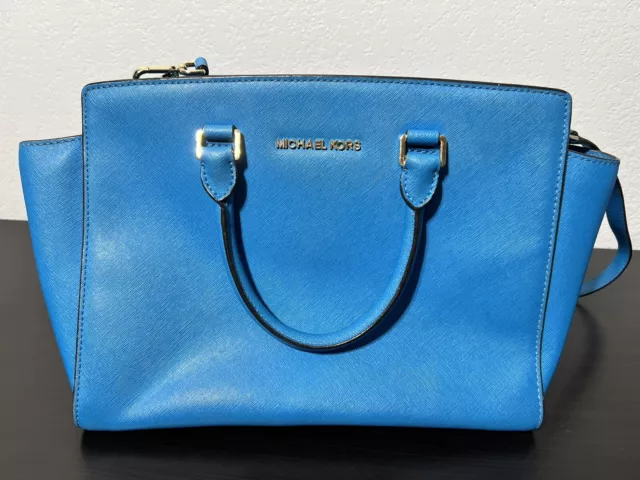 Michael Kors Selma Leather Large Saffiano Satchel Bag, Heritage Blue Preowned