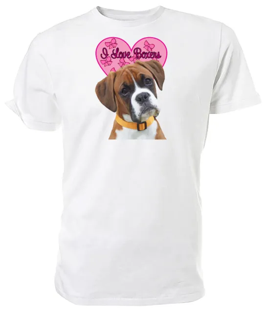 Boxer Dog, I Love Boxers T shirt - Choice of size & colours mens/womens