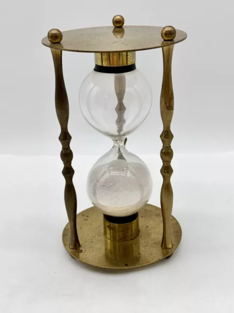 Vintage Brass Hourglass White Sand Timer 6.75in