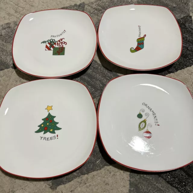 Fitz and Floyd Gourmet Happy Holidays Christmas Square Plates set of 4