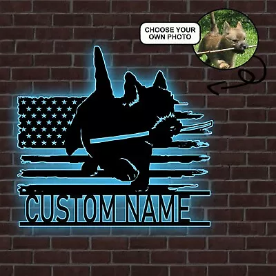 Personalized Cairn terrier Dog American Flag Metal Sign Led Lights Custom Photo