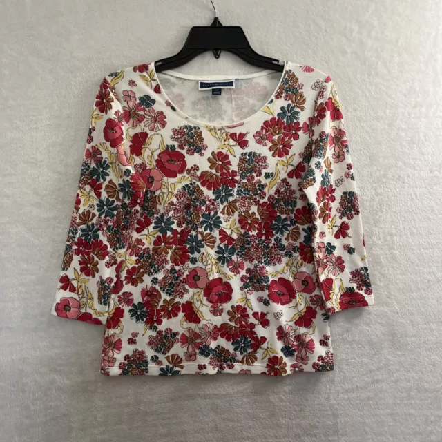 Karen Scott Blouse Top Womans Petites P Floral Multicolor Long Sleeve Round Neck