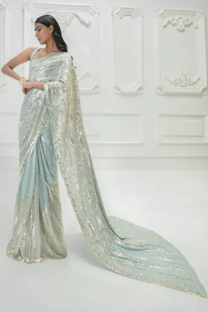 Neu Indian Saree Designer Pakistaner Hochzeit Georgette Party Kleidung Bollywood 2