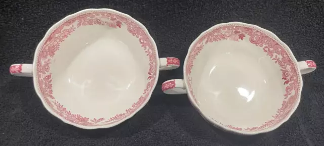 PAIR of Spode Double-Handled Soup Bowls Red RHINE Copeland England VGUC Crazed