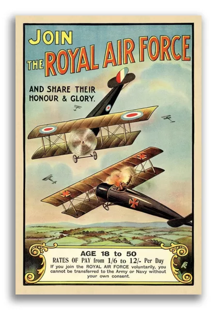 1918 World War 1 - Join the Royal Air Force Vintage Style RAF War Poster - 24x36