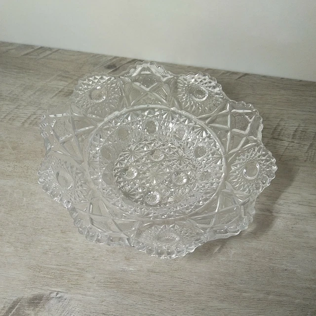 Antique ABP American Brilliant Period Deep Cut Crystal Glass Bowl Daisy Hobster