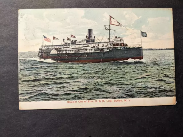 Steamer CITY of ERIE, C & B Line 1908 Naval Postcard Cleveland, OHIO