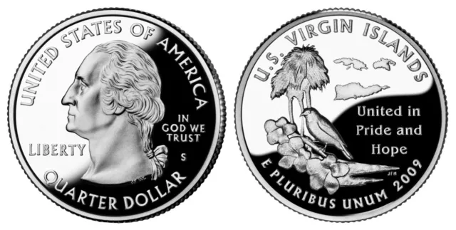 Silver 2009 S Gem Bu Proof Us Virgin Islands Key Date State Quarter Unc Coin#256