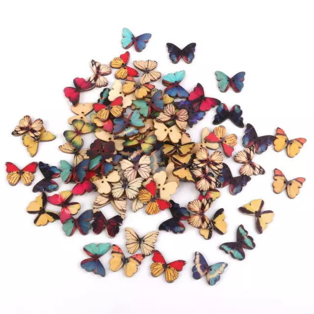 100 Mixed Bulk Butterfly Wooden Sewing Buttons DIY Scrapbooking 2 Holes 28mm