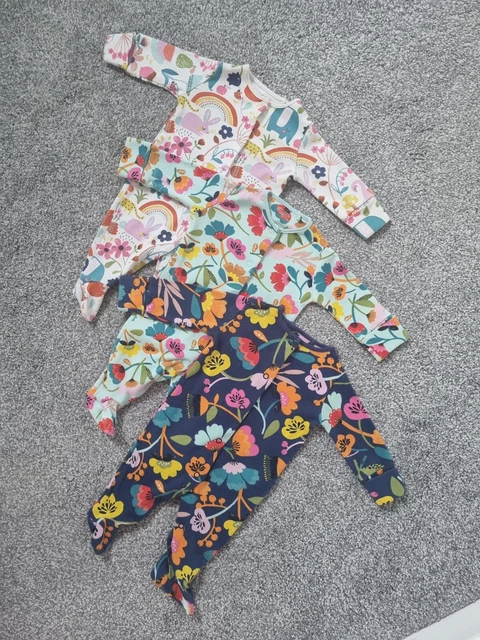 Baby Girls Next Babygrow Bundle 0-3 Months Floral colourful sleepsuit rainbow cc